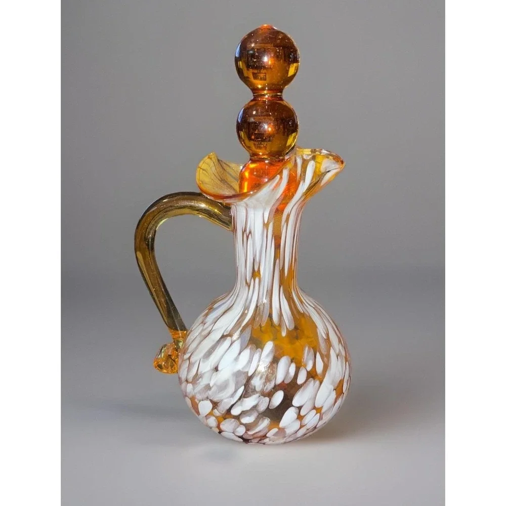 Vintage Miniature Bud Vase White Over Orange Art‎ Handblown Glass Handmade